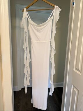 Elegant White Draped Maxi Dress